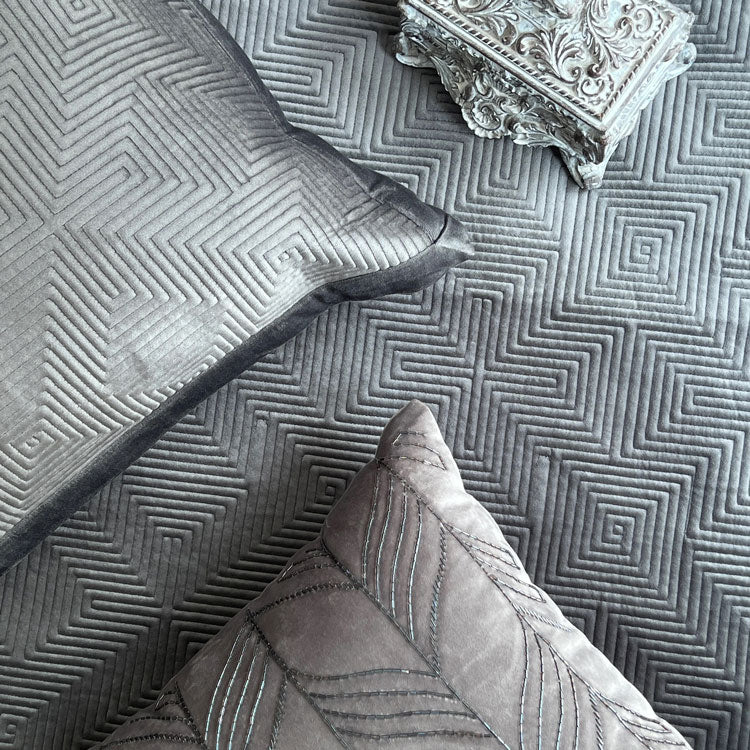 Maze Velvet Bedspread - Dark Grey