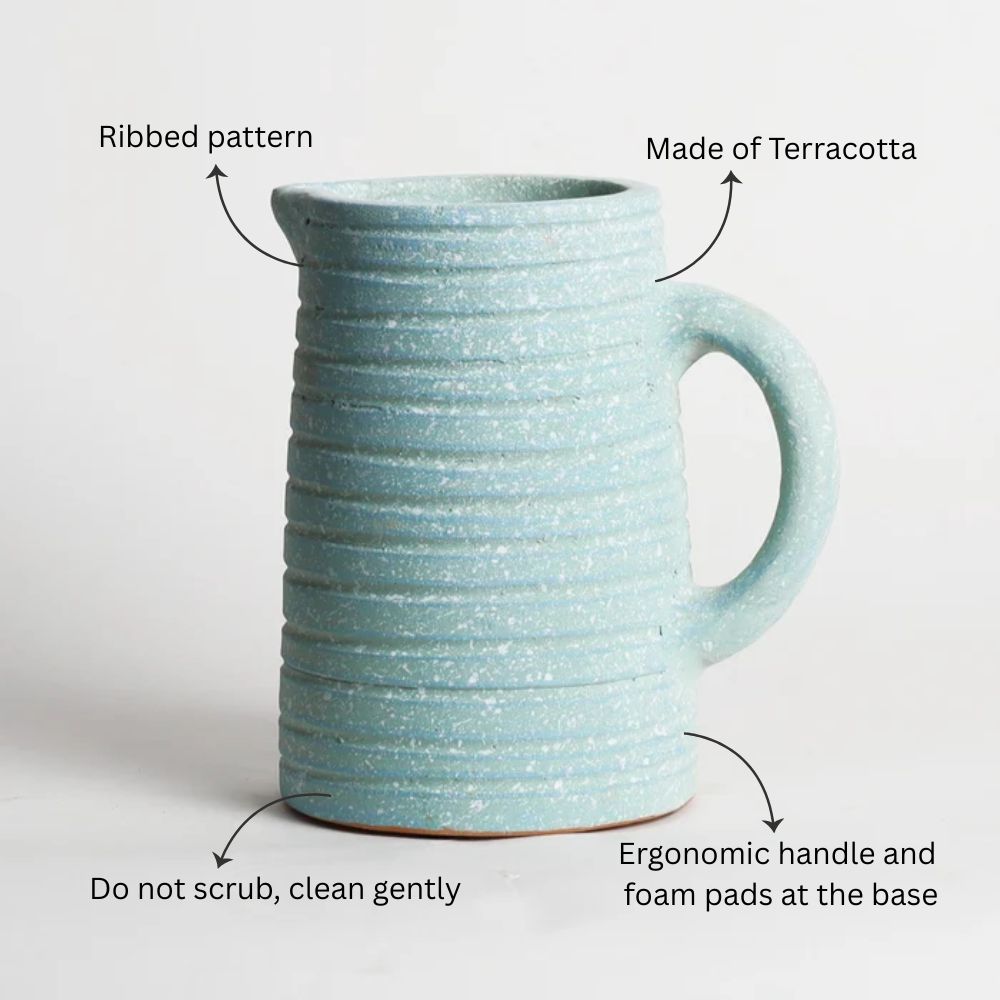 Thalassa Ribbed Water Jug 900ml - Turquoise