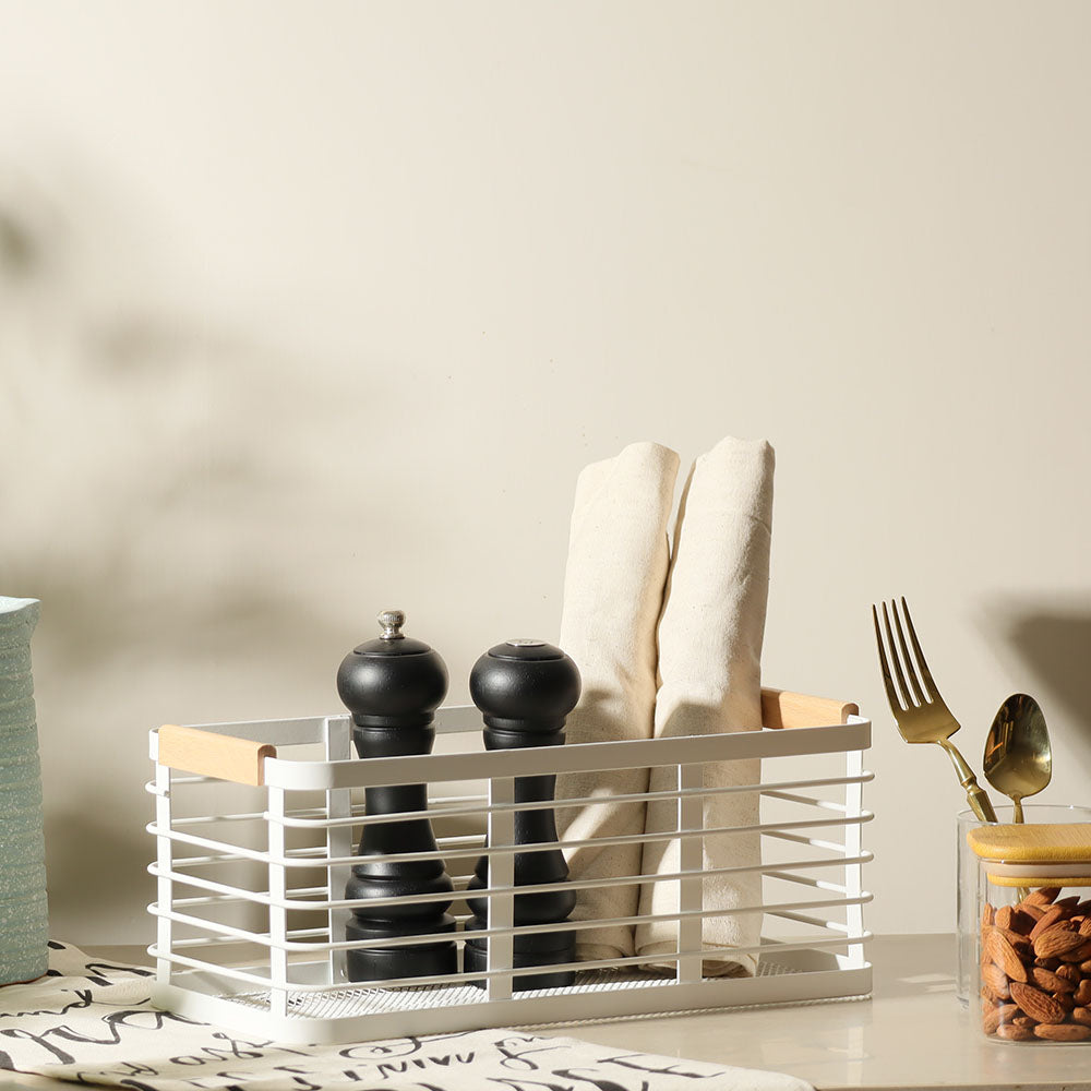 Mesh Rectangle Storage Basket - White