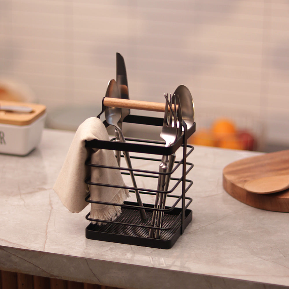 Mesh Square Cutlery Holder - Black Natural