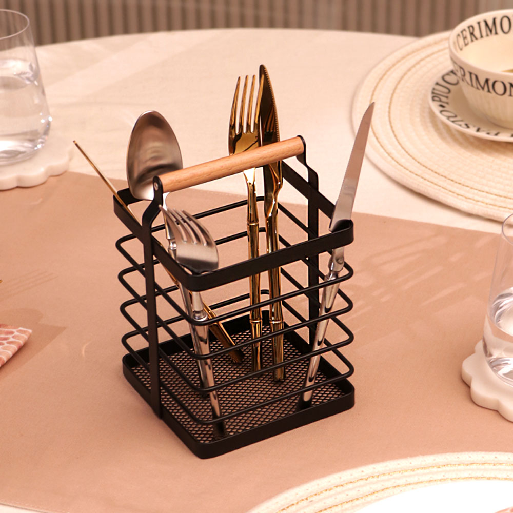 Mesh Square Cutlery Holder - Black Natural