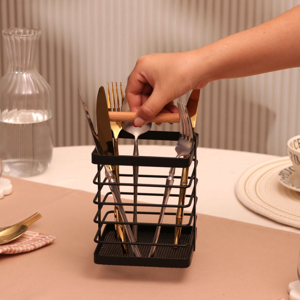 Mesh Square Cutlery Holder - Black Natural