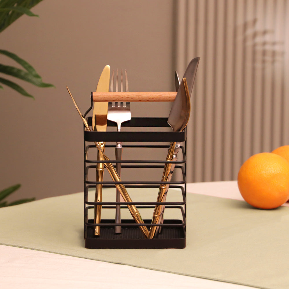 Mesh Square Cutlery Holder - Black Natural