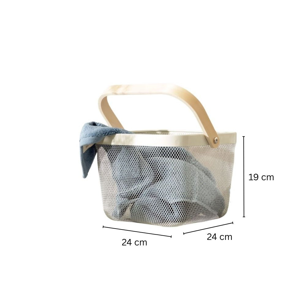 Mesh Square Basket with Handle - Cream