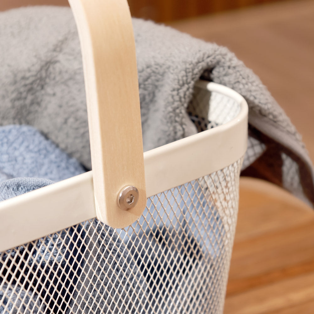 Mesh Square Basket with Handle - Cream