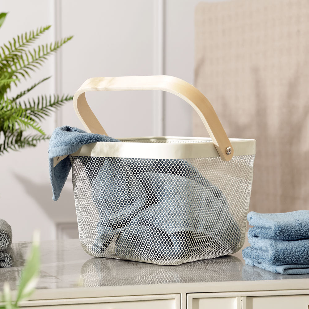 Mesh Square Basket with Handle - Cream