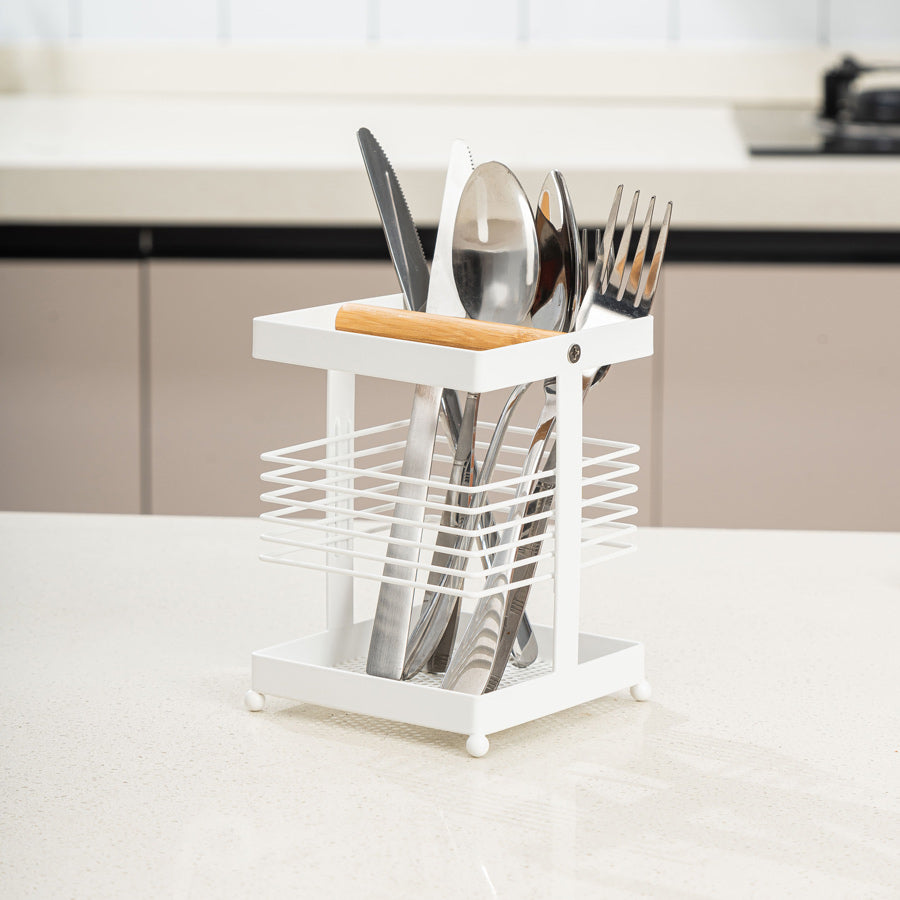 Square Cutlery Holder - White