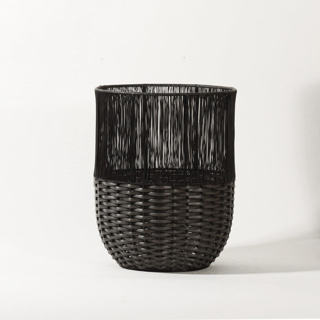 Metal and Rattan Open Basket - Charcoal Black
