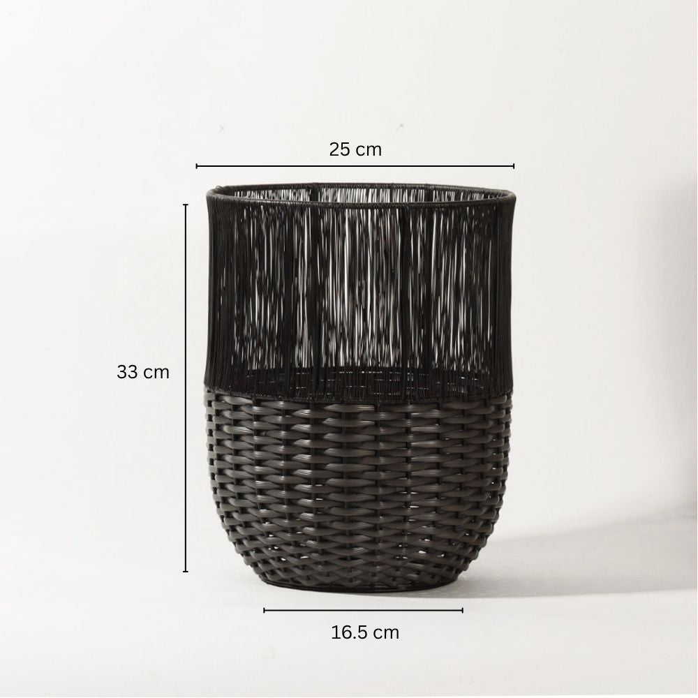 Metal and Rattan Open Basket - Charcoal Black