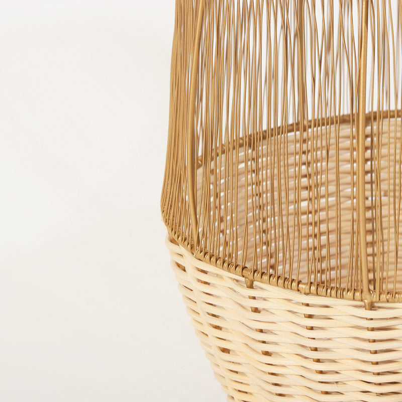 Metal and Rattan Open Basket - Dull Gold