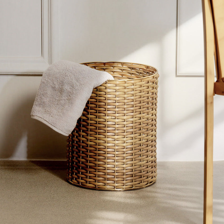 Weave Open Waste Basket - Natural Gold