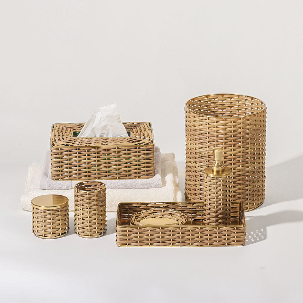 Weave Open Waste Basket - Natural Gold