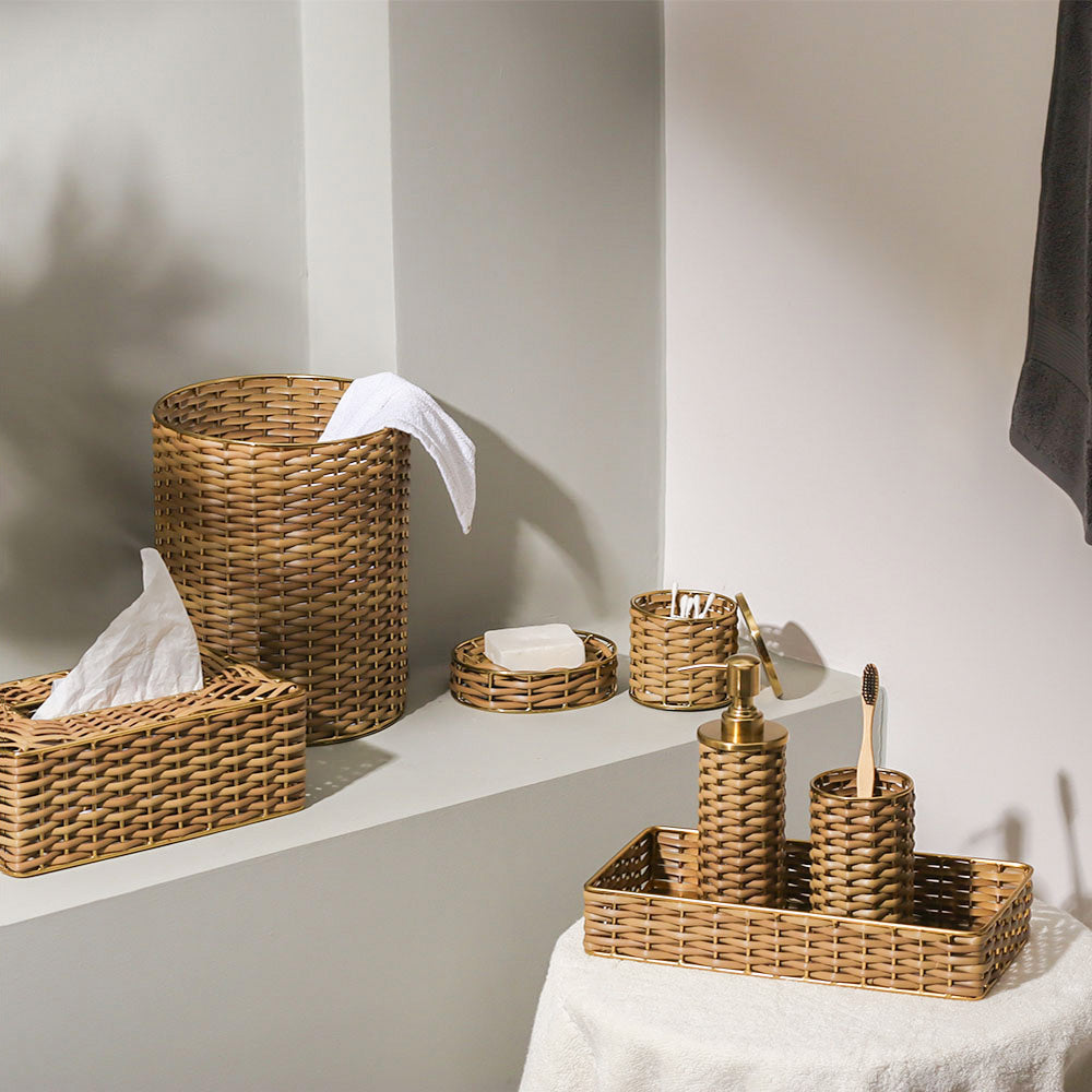 Weave Open Waste Basket - Natural Gold