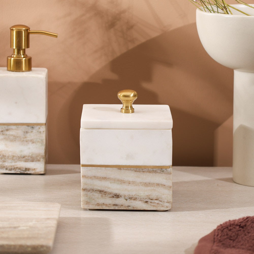 Midas Marble Storage Jar - Desert White