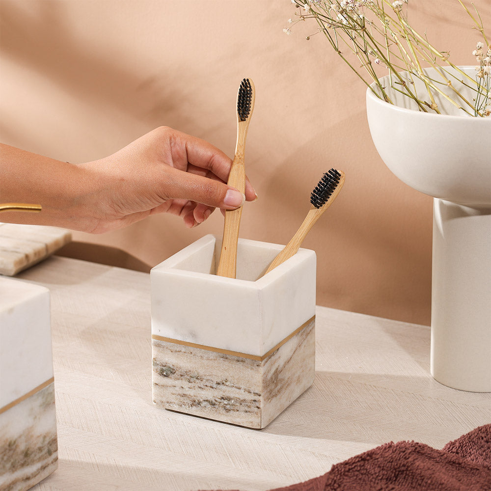Midas Marble Toothbrush Tumbler - Desert White