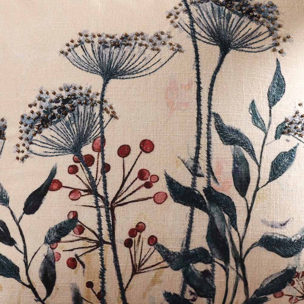 Milkweed Beaded & Printed Cotton Cushion Cover 45x45cm - Blue Cream