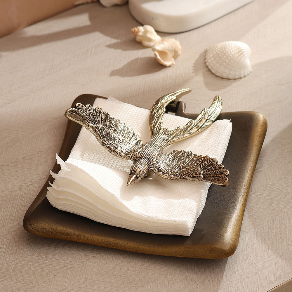 Mockingbird Weighted Metal Napkin Holder - Antique Gold