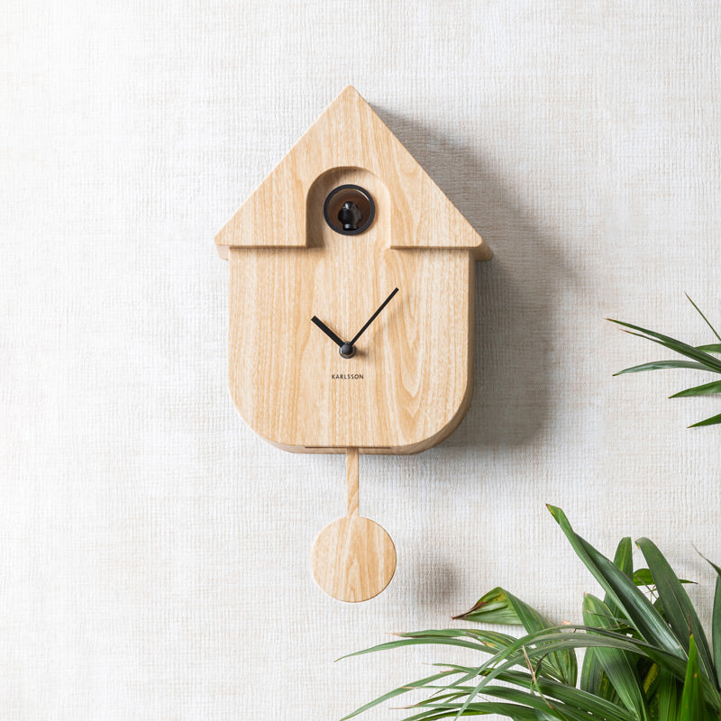 Modern Cuckoo Pendulum Wall Clock - Light Wood