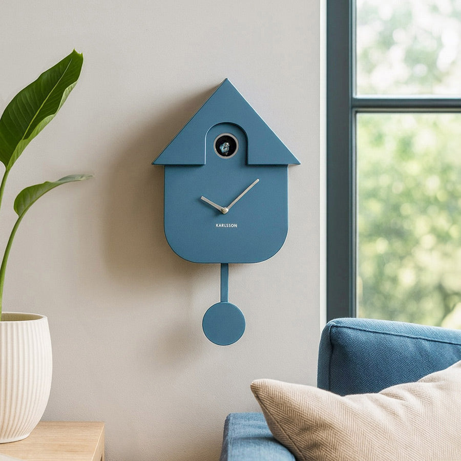 Modern Cuckoo Pendulum Wall Clock - Metallic Blue