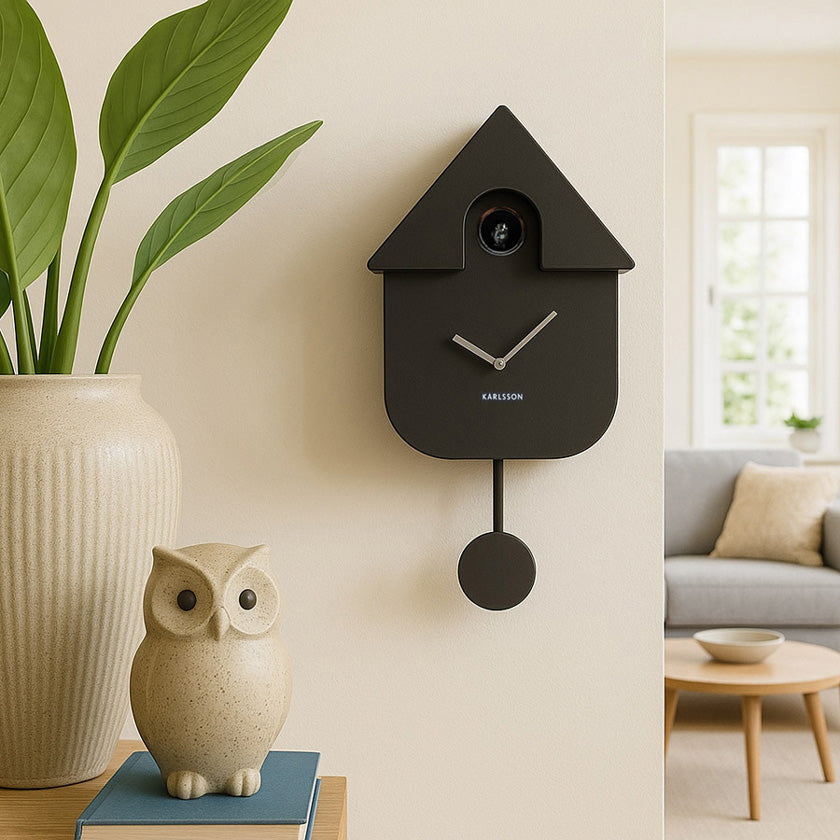 Modern Cuckoo Pendulum Wall Clock - Metallic Grey