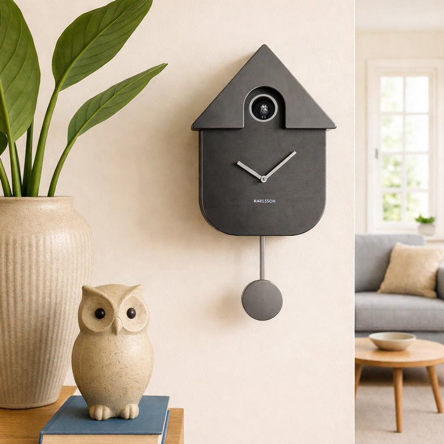 Modern Cuckoo Pendulum Wall Clock - Metallic Grey