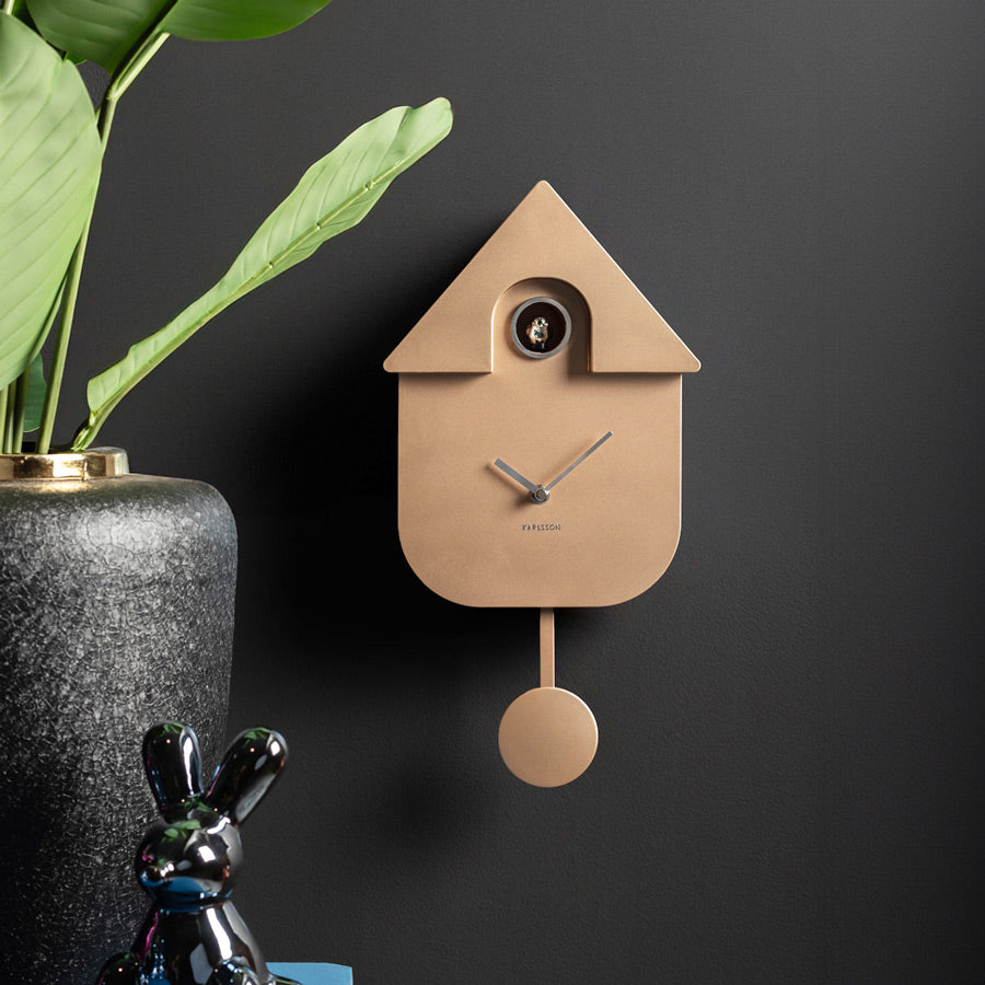 Modern Cuckoo Pendulum Wall Clock - Metallic Rose Gold