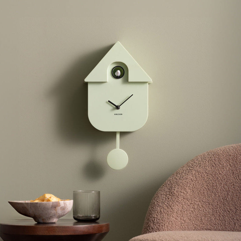 Modern Cuckoo Pendulum Wall Clock - Soft Green