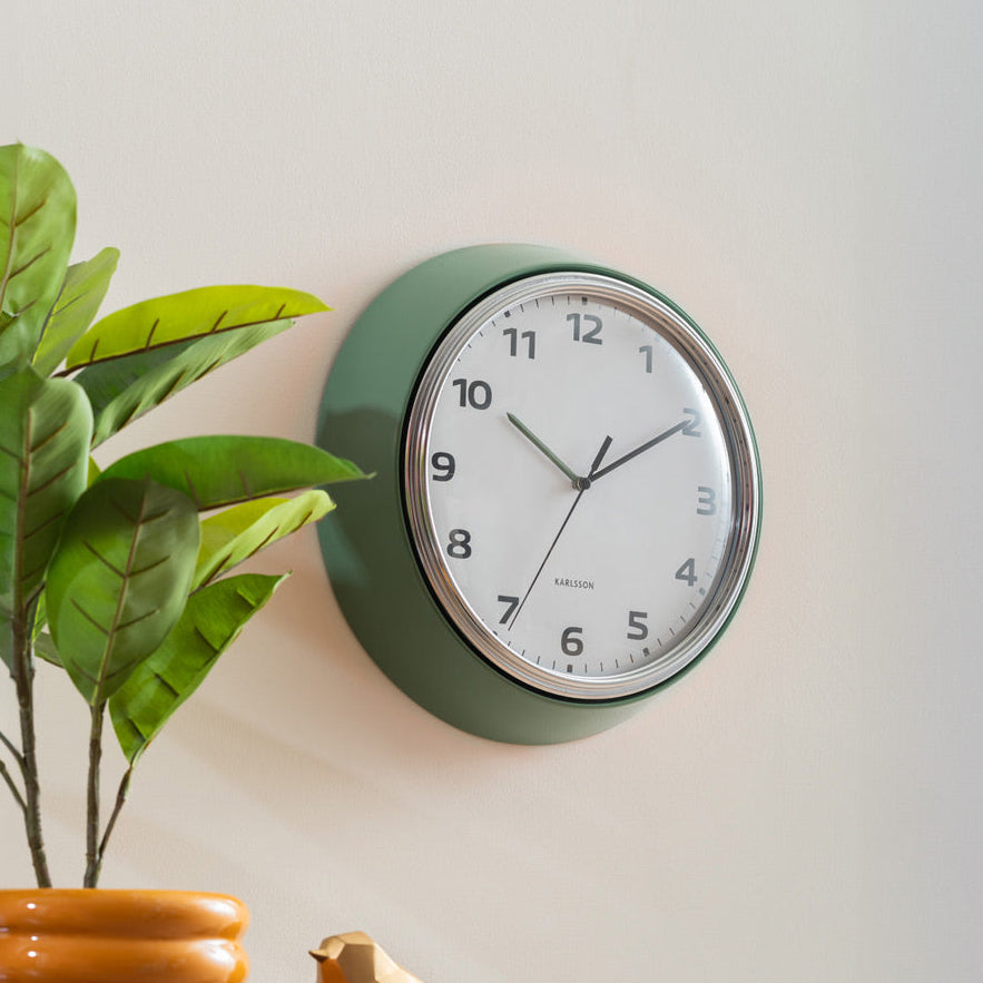Modern Retro Wall Clock 34cm - Jungle Green