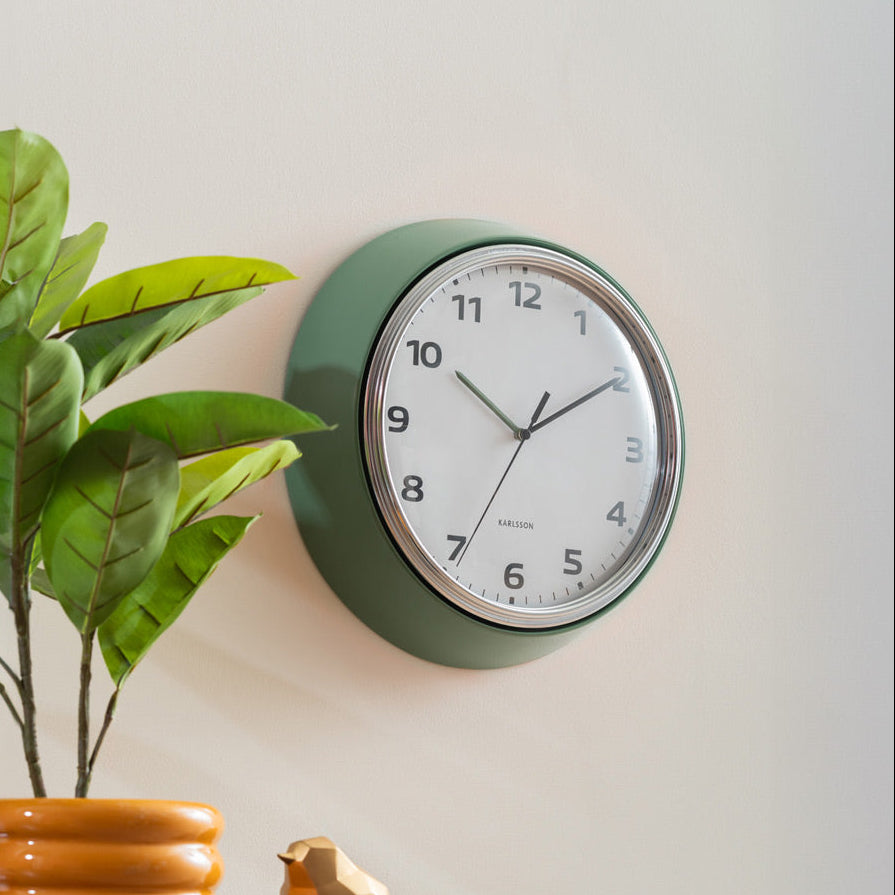 Modern Retro Wall Clock 34cm - Jungle Green