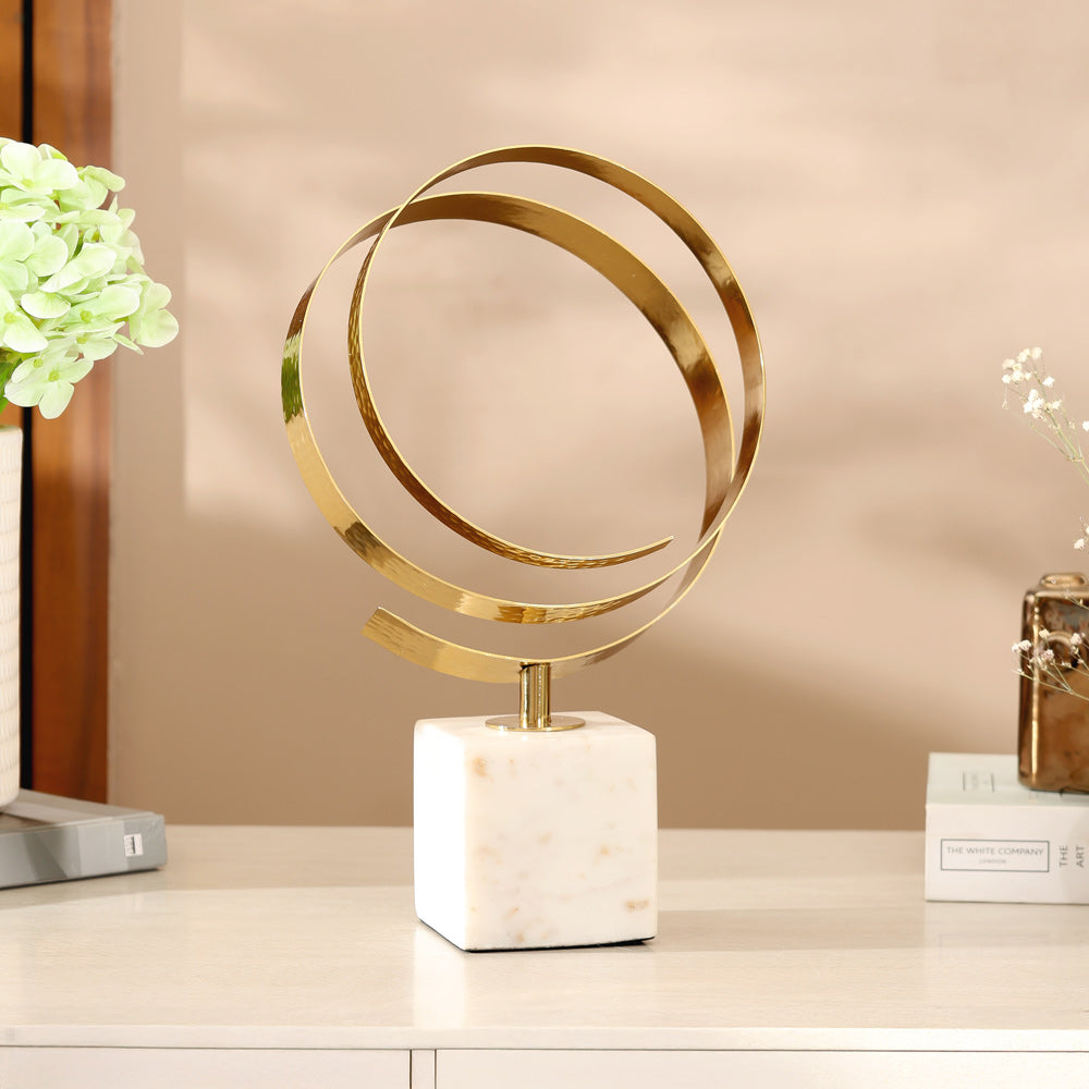 Modus Steel & Marble Sculpture Medium - Gold White