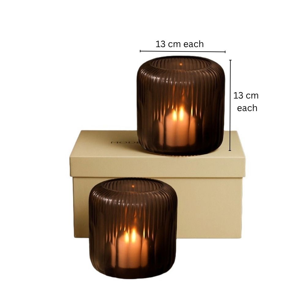 Monro 2-Piece Glass Hurricanes Gift Set - Cedar Brown