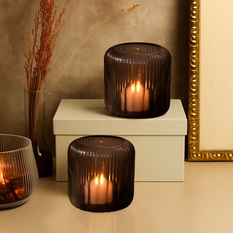 Monro 2-Piece Glass Hurricanes Gift Set - Cedar Brown