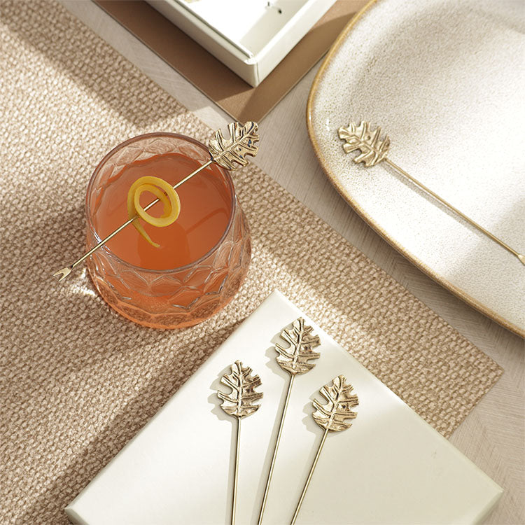 Monstera Metal Appetizer Picks, Set of 6 - Gold