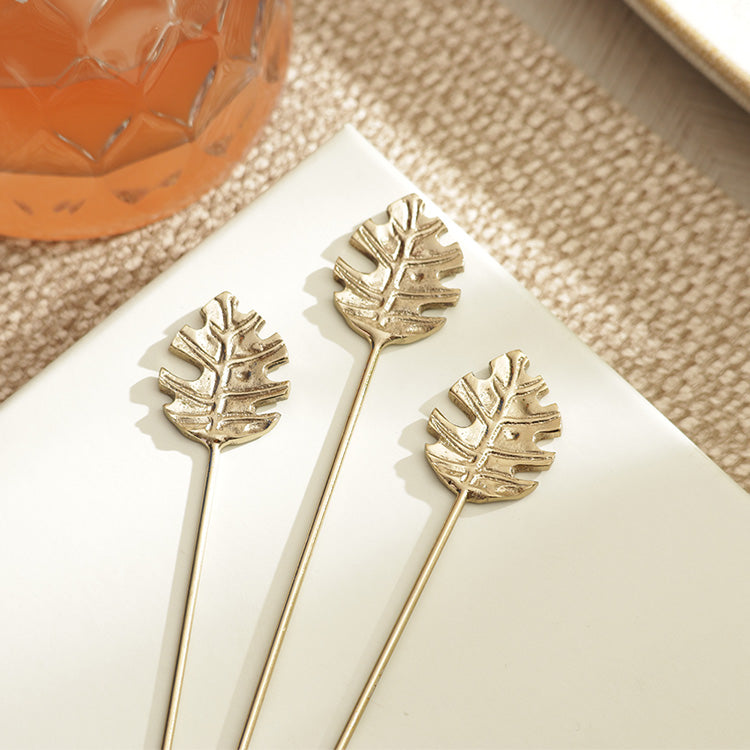 Monstera Metal Appetizer Picks, Set of 6 - Gold