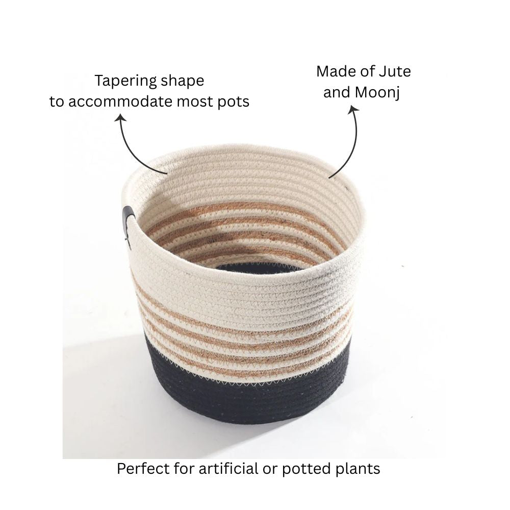 Moonj & Jute Tapered Planter - Natural Black