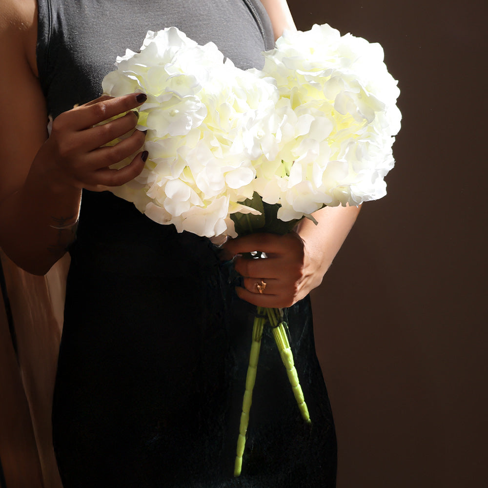 Mophead Hydrangea Faux Bunch, Set of 2 - White