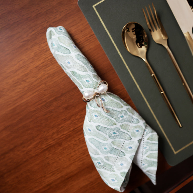 Mosaic Linen Table Napkins, Set of 2 - Sage Green