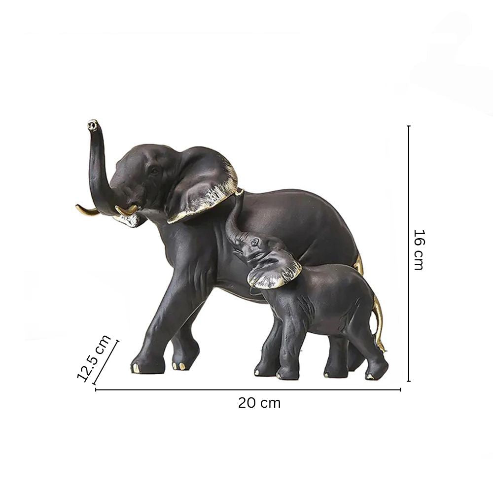 Mother & Baby Elephant Decorative Sculpture - Black
