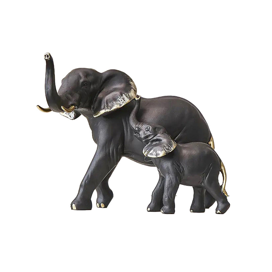 Mother & Baby Elephant Decorative Sculpture - Black