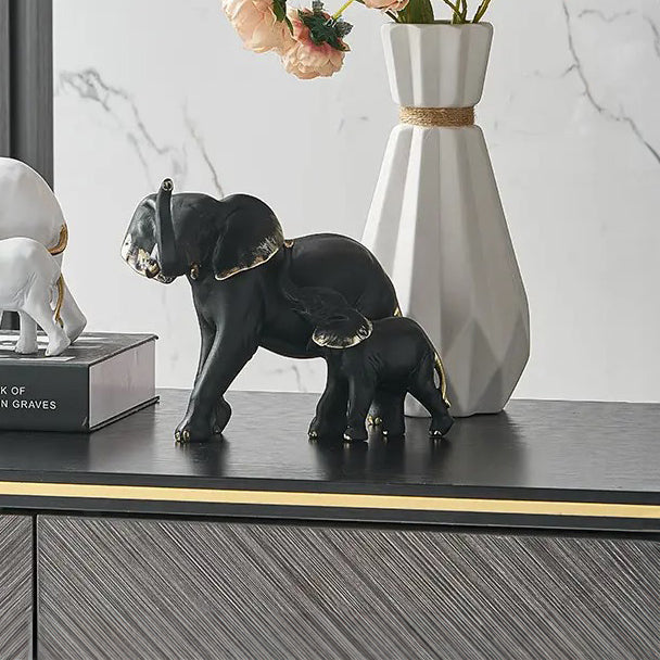 Mother & Baby Elephant Decorative Sculpture - Black