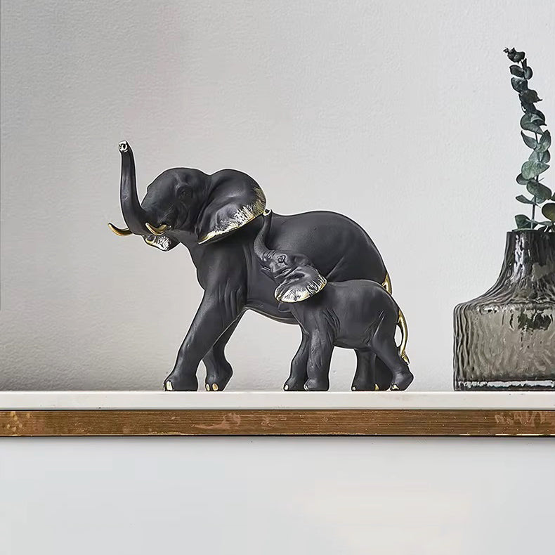 Mother & Baby Elephant Decorative Sculpture - Black