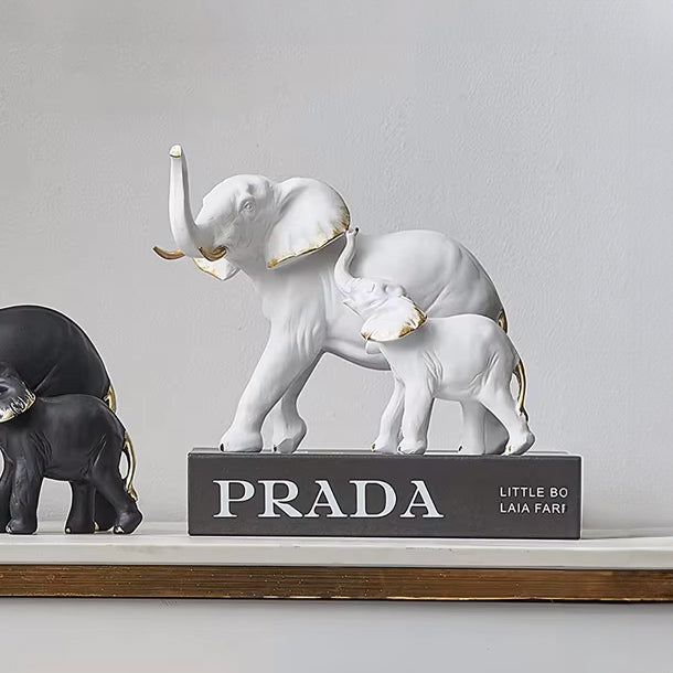 Mother & Baby Elephant Decorative Sculpture - White