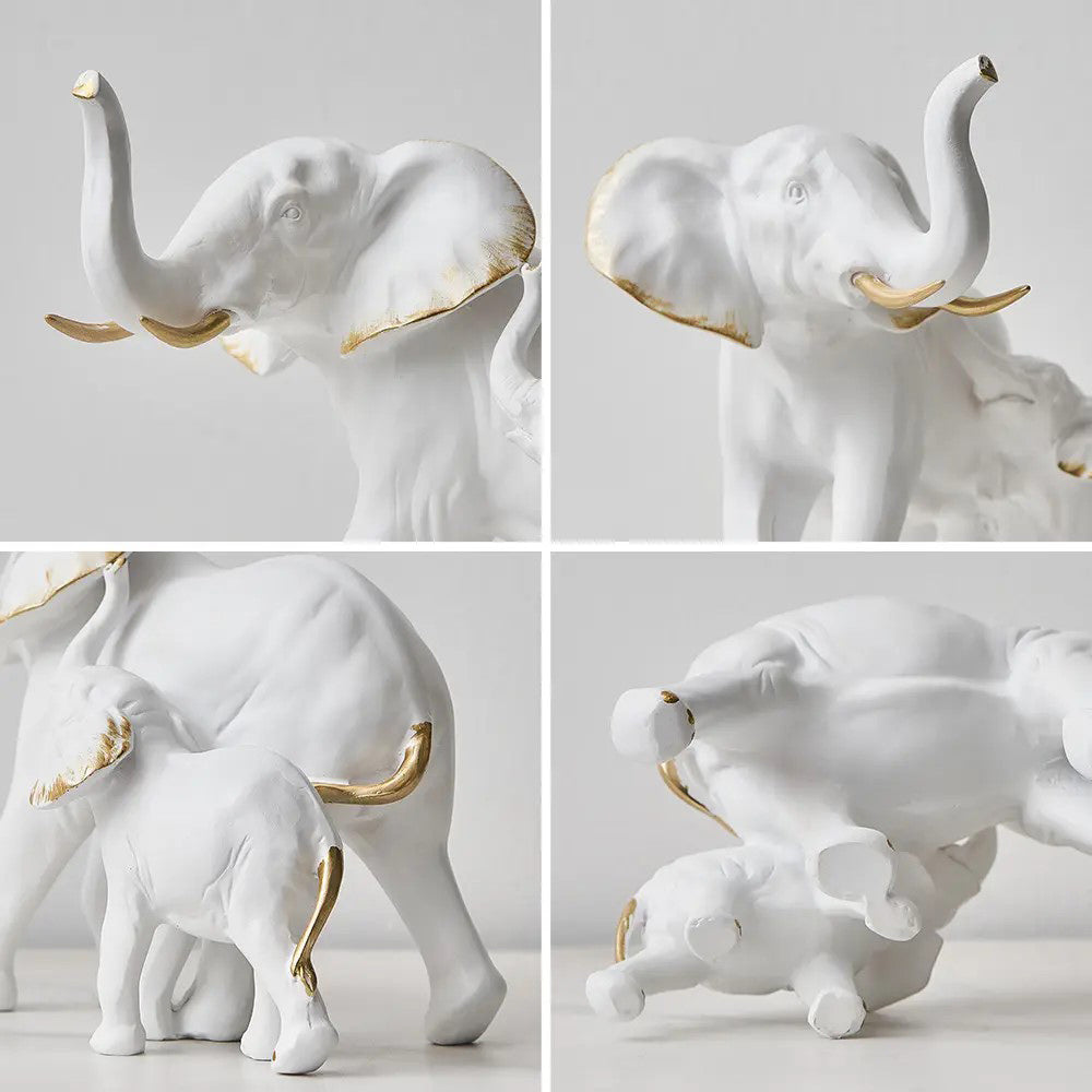 Mother & Baby Elephant Decorative Sculpture - White