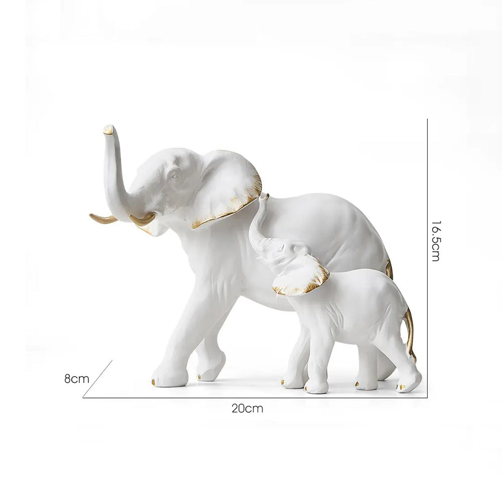 Mother & Baby Elephant Decorative Sculpture - White