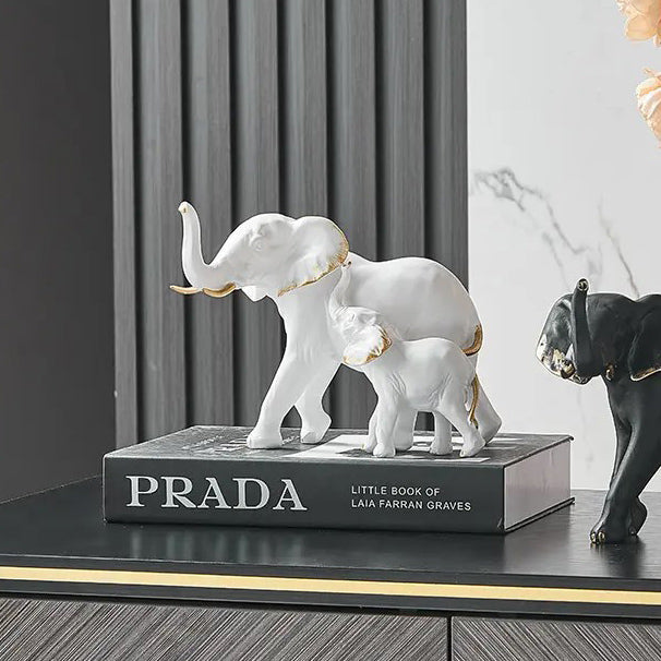 Mother & Baby Elephant Decorative Sculpture - White