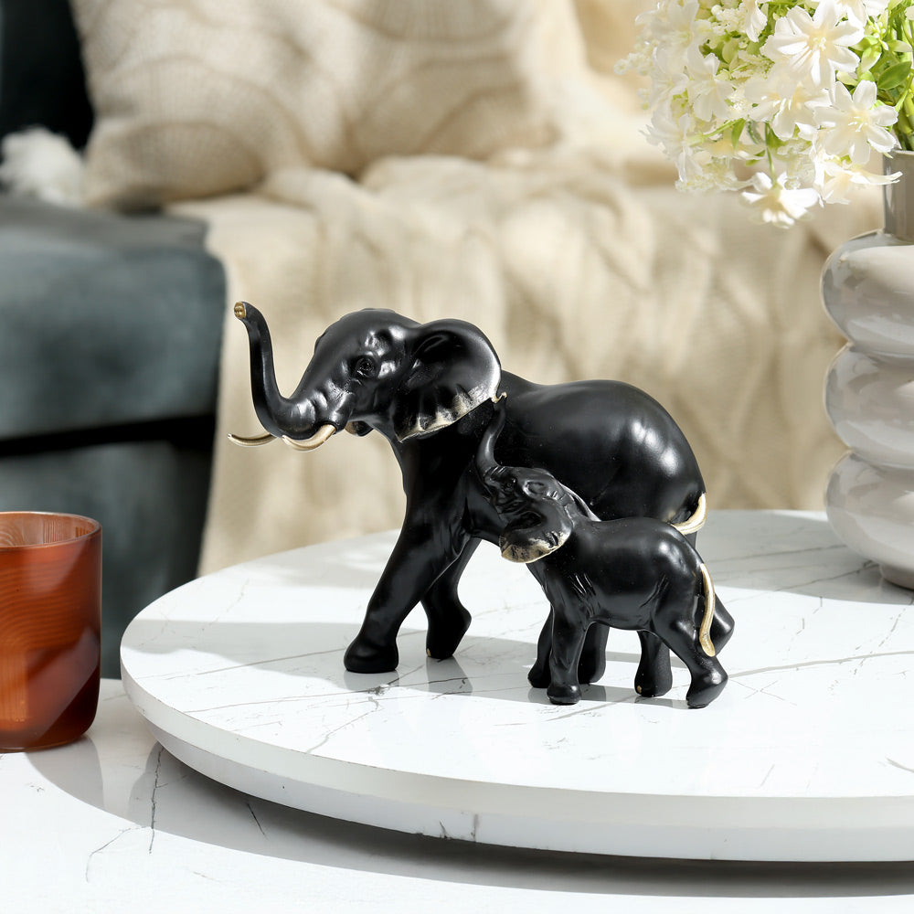 Mother & Baby Elephant Decorative Sculpture - Black