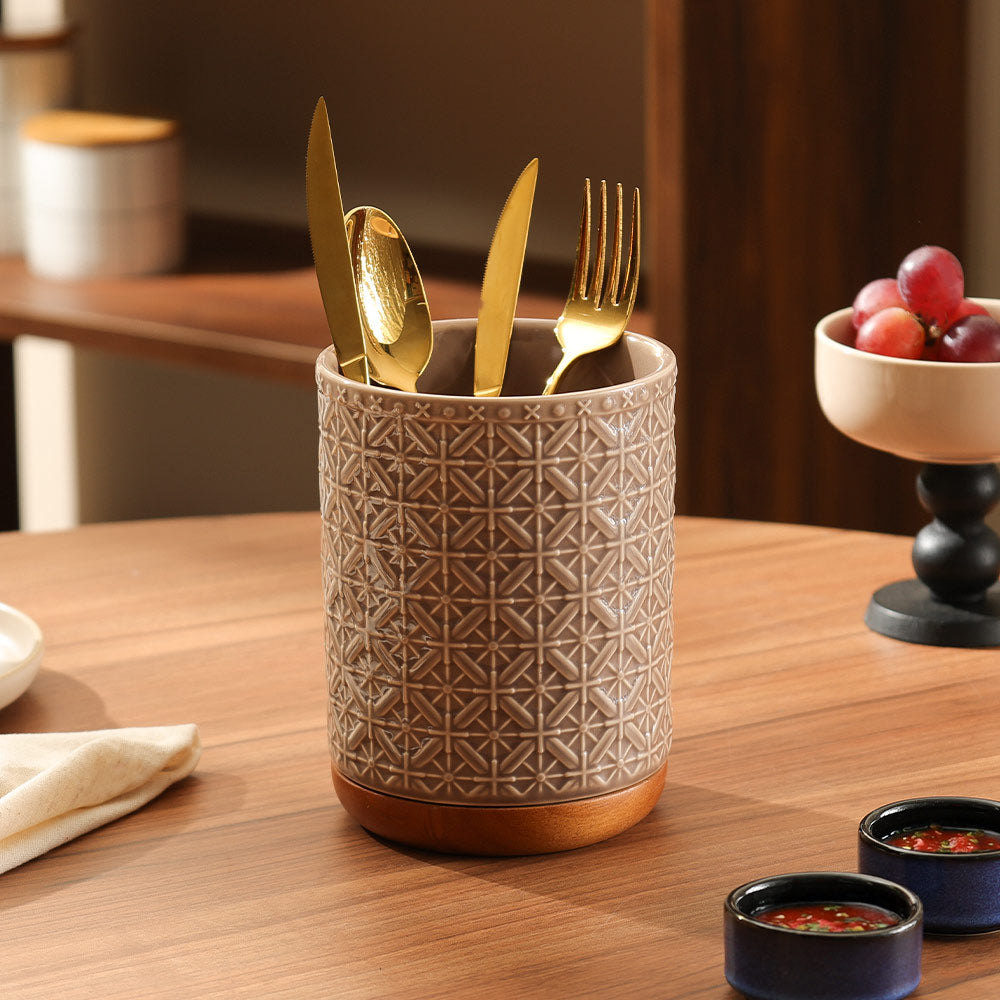 Mural Ceramic Utensil Holder - Taupe Natural
