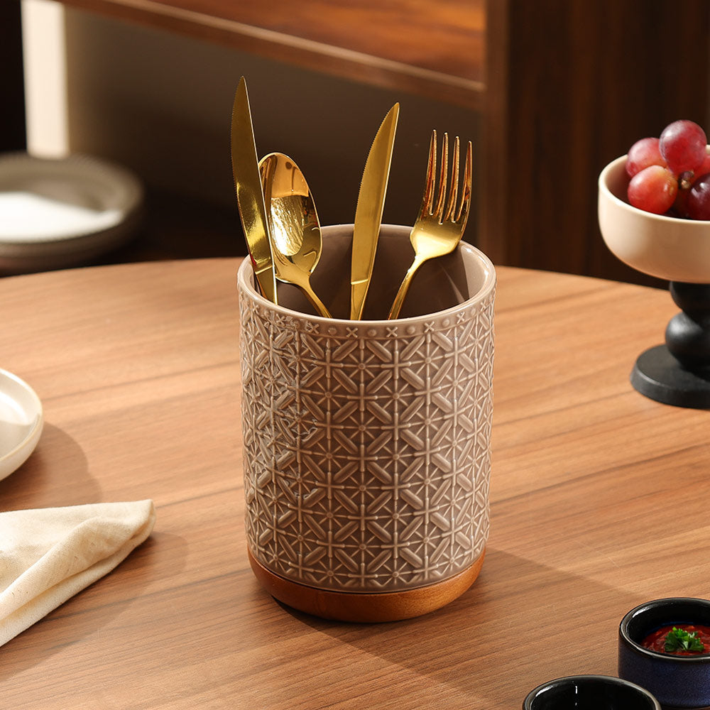 Mural Ceramic Utensil Holder - Taupe Natural