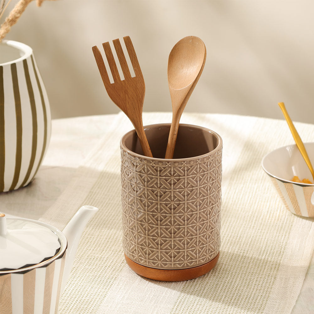 Mural Ceramic Utensil Holder - Taupe Natural