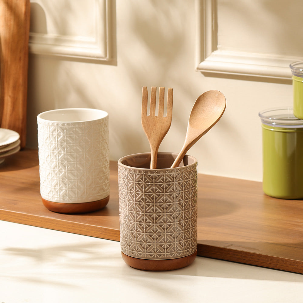 Mural Ceramic Utensil Holder - Taupe Natural